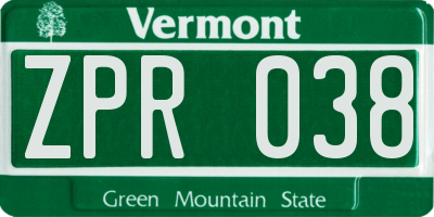 VT license plate ZPR038