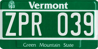 VT license plate ZPR039