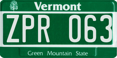 VT license plate ZPR063