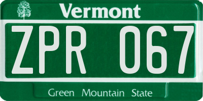 VT license plate ZPR067