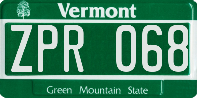 VT license plate ZPR068
