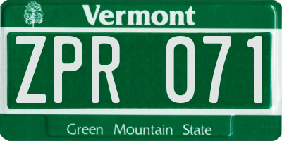 VT license plate ZPR071