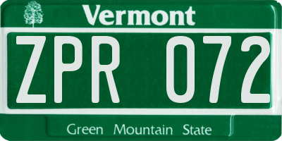 VT license plate ZPR072
