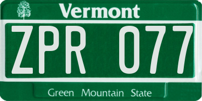 VT license plate ZPR077