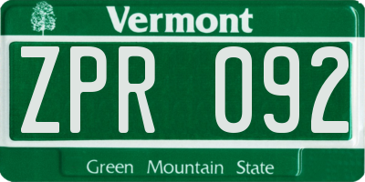 VT license plate ZPR092
