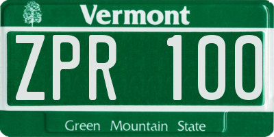 VT license plate ZPR100
