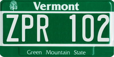 VT license plate ZPR102