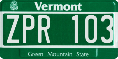 VT license plate ZPR103