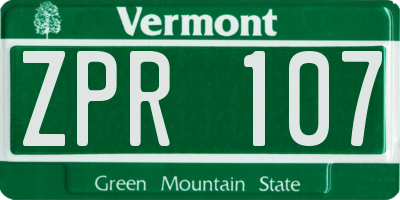 VT license plate ZPR107