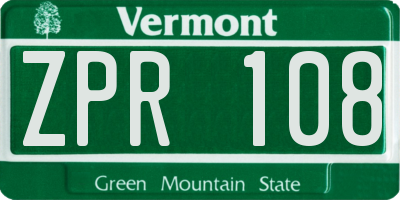 VT license plate ZPR108