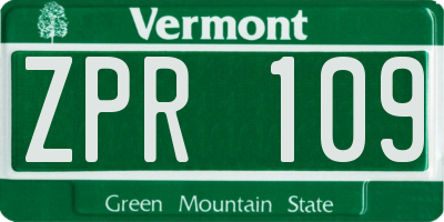 VT license plate ZPR109