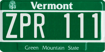 VT license plate ZPR111