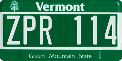 VT license plate ZPR114
