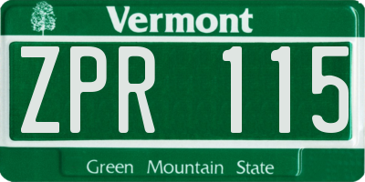 VT license plate ZPR115