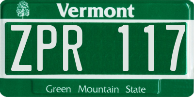 VT license plate ZPR117