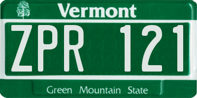 VT license plate ZPR121