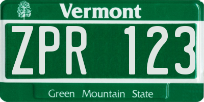 VT license plate ZPR123