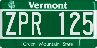 VT license plate ZPR125
