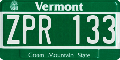 VT license plate ZPR133