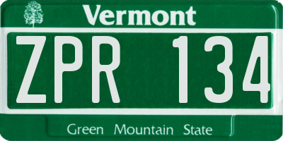 VT license plate ZPR134
