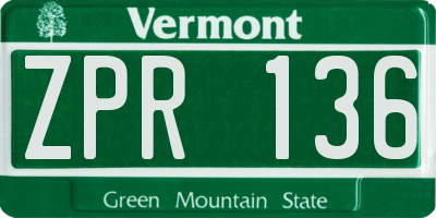 VT license plate ZPR136
