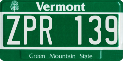 VT license plate ZPR139