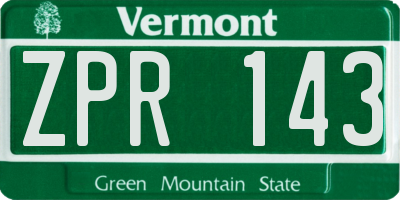 VT license plate ZPR143