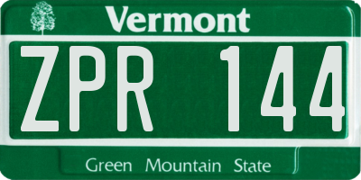 VT license plate ZPR144