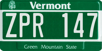 VT license plate ZPR147