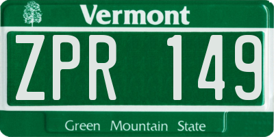 VT license plate ZPR149