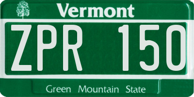 VT license plate ZPR150