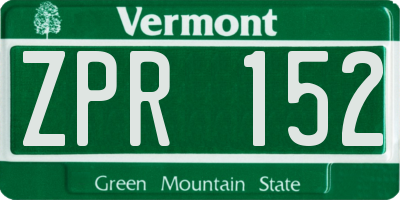 VT license plate ZPR152