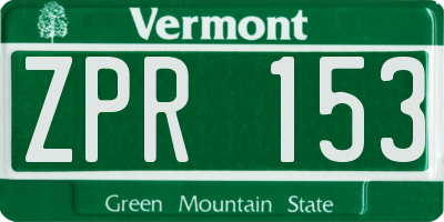 VT license plate ZPR153