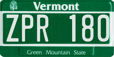 VT license plate ZPR180