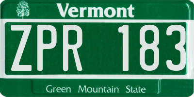VT license plate ZPR183