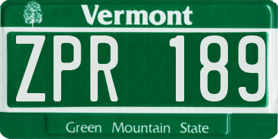 VT license plate ZPR189