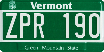 VT license plate ZPR190