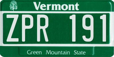 VT license plate ZPR191