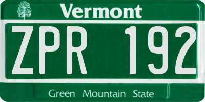 VT license plate ZPR192