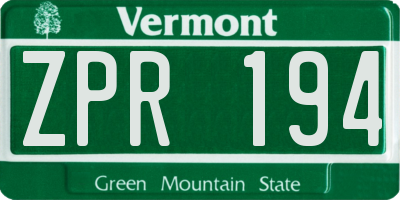 VT license plate ZPR194