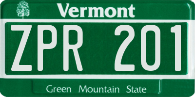 VT license plate ZPR201