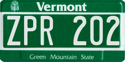 VT license plate ZPR202