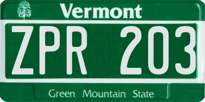 VT license plate ZPR203