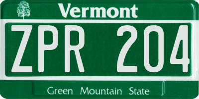 VT license plate ZPR204