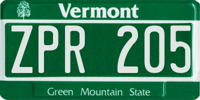VT license plate ZPR205