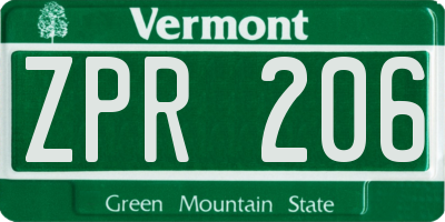 VT license plate ZPR206