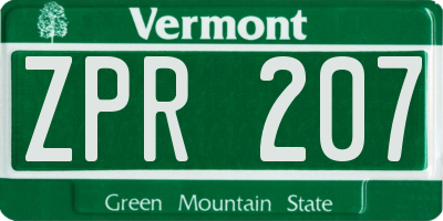 VT license plate ZPR207