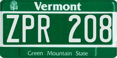VT license plate ZPR208
