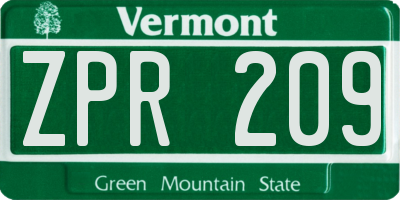 VT license plate ZPR209