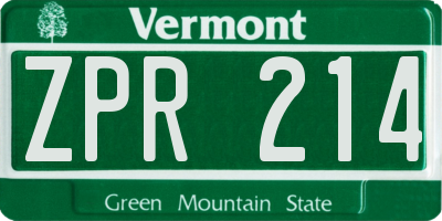 VT license plate ZPR214